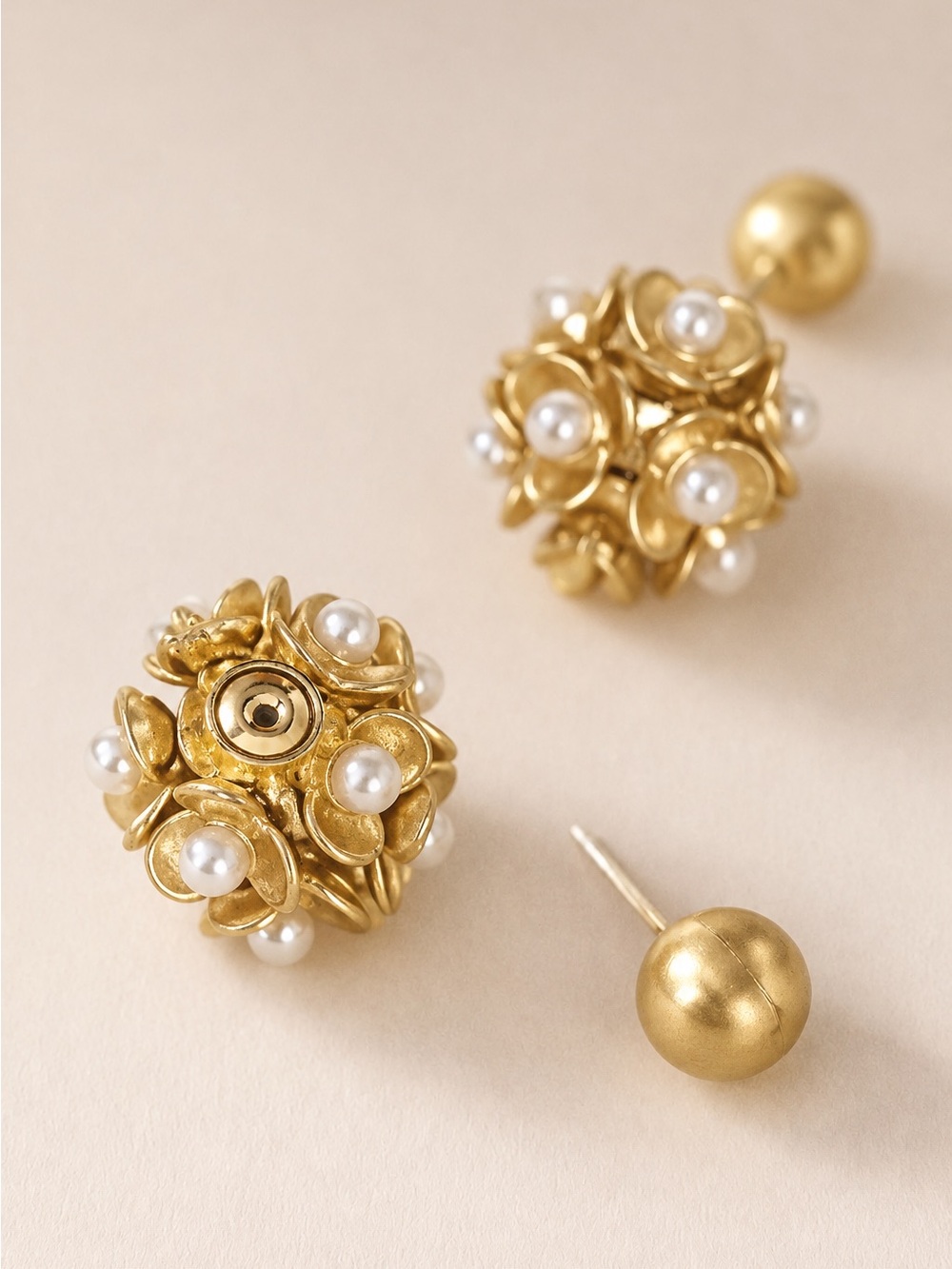 Gold Pearl Cluster Ball Stud Earrings